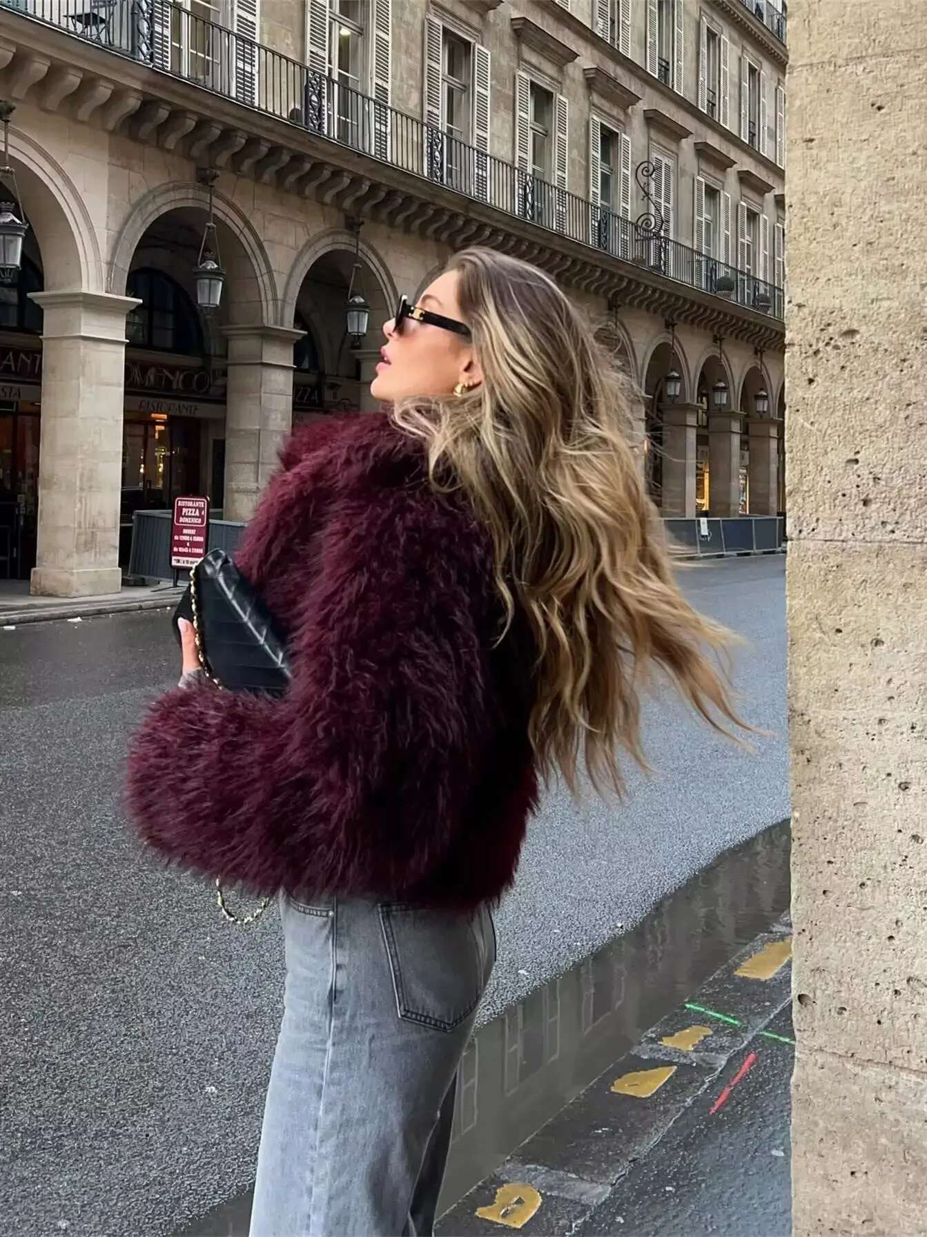 2024 Winter Hot Trendy Iconic Blogger Fashion Bury Faux Coat Women Overcoat Girls Shawl Collar Lamb Fur Jacket