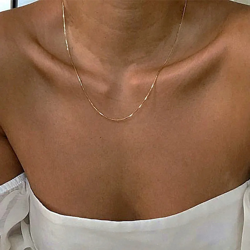 Kpop Women Neck Chain Golden Color Choker Necklaces Thin On The Minimalist Pendant Jewelry Snake Chocker Collar Girl 250114