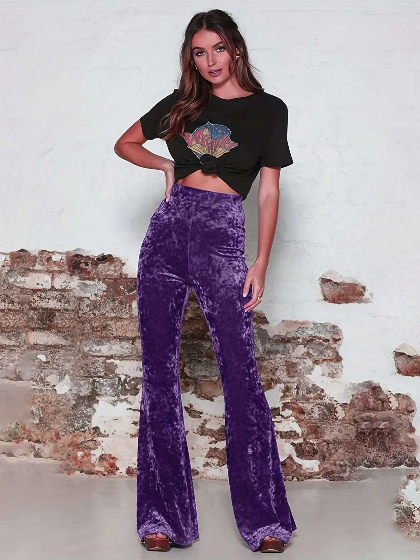 New Style Boot-Cut For Women, High-Waisted Gold Veet Casual Wide-Leg Pants