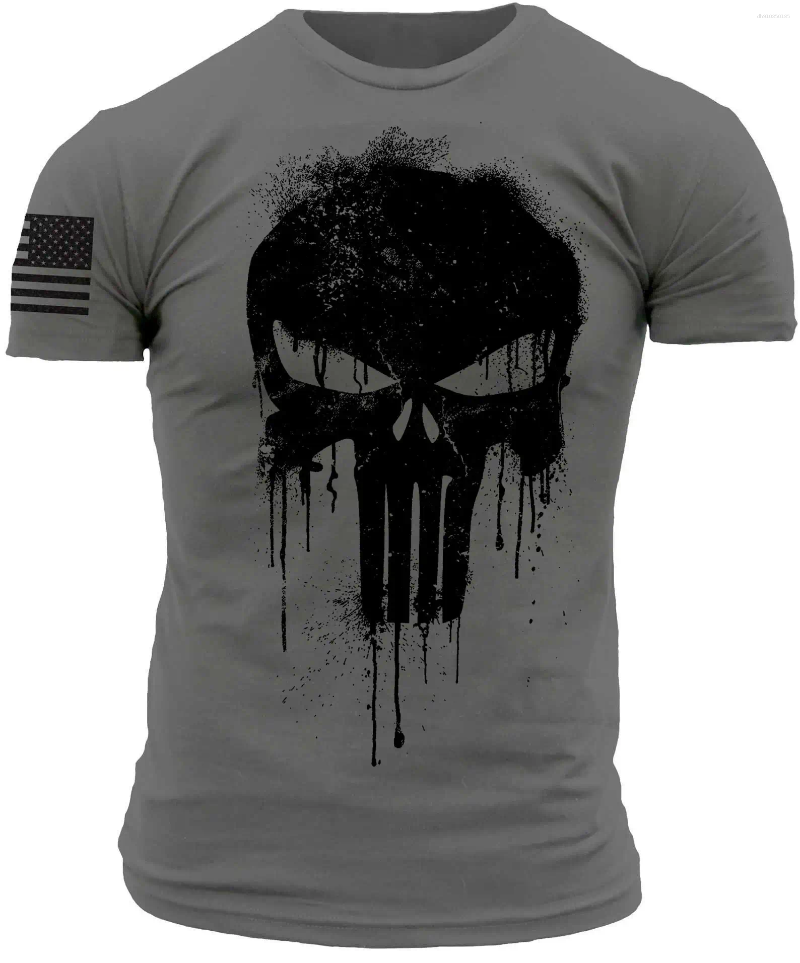 Men's T Shirts Shirt For Men 3D Print Military Patriotic Skull Dropped Oversized Short-Sleeved Sportswear Clothing Top Tees