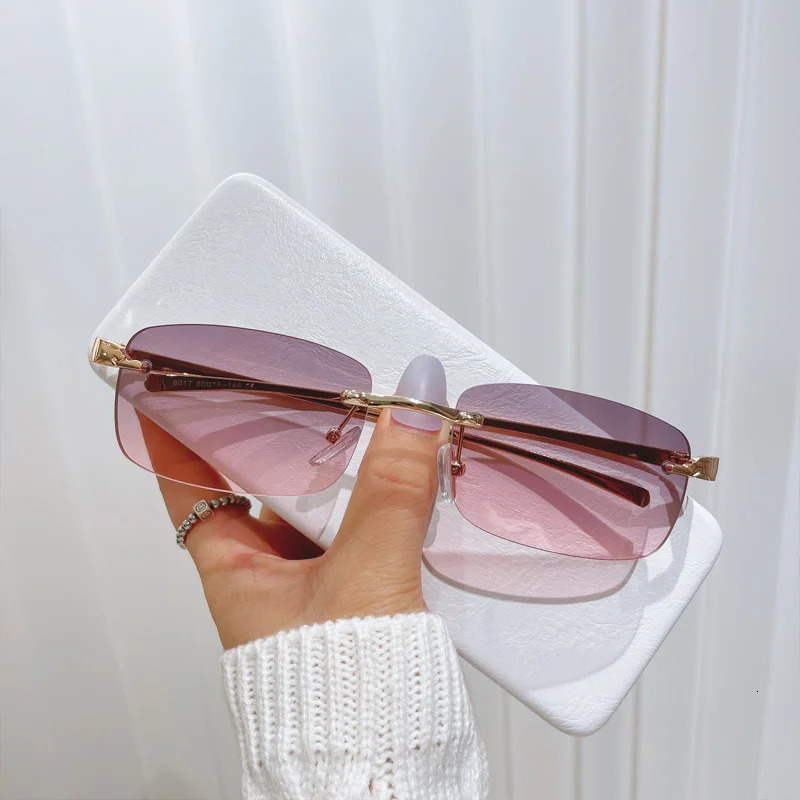 frameless sunglasses for women and men ocean film UV resistant street po show cut edges Korean personalized internet 250117