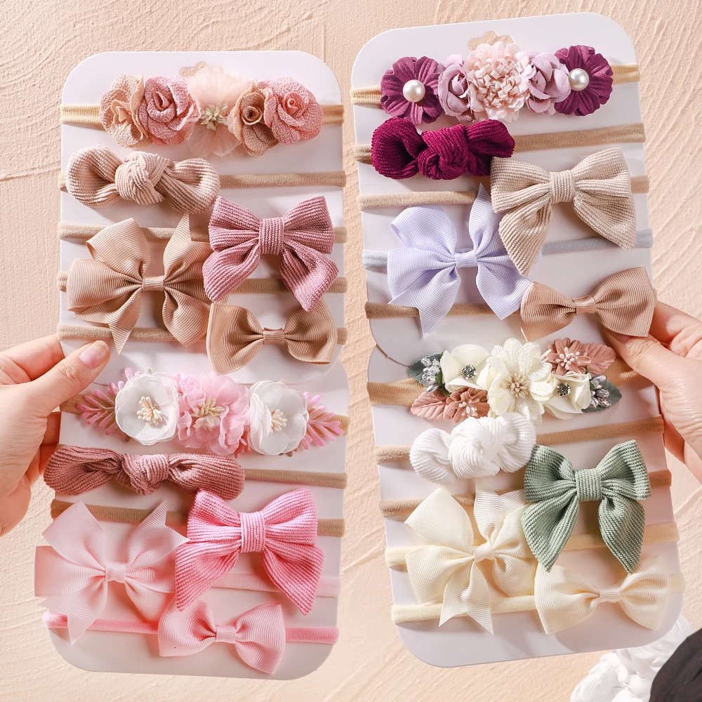 5PcsSet Baby Elastic Headband born Flower Lace Bowknot Nylon Hair Bands for Girls Infant Toddler Soft Accessories Gift 250117