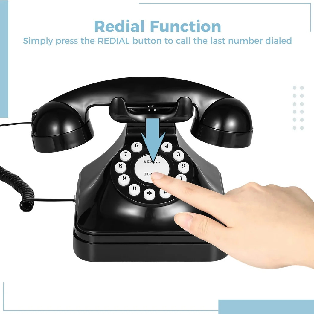 Corded Landline Telephone Crystal Clear Sound Vintage Phone Redial Function PushButton Old Desk 250108