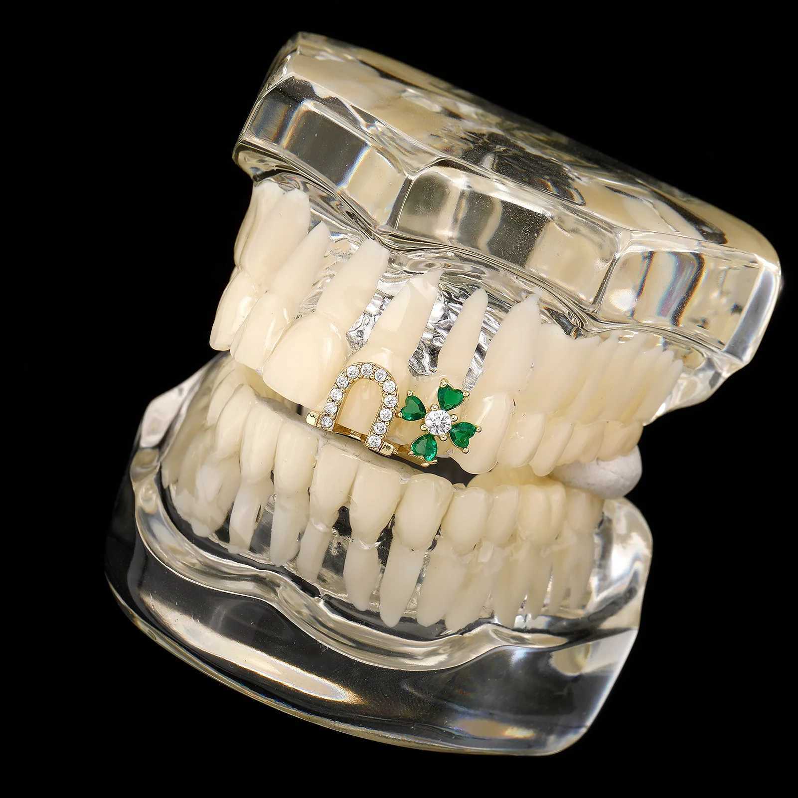 HipHop Christmas CZ Teeth Set For Unisex Mouth Gold Silver Color Flower Teeth Tooth Cap Removable Dental Fashion JewelryXJ250114