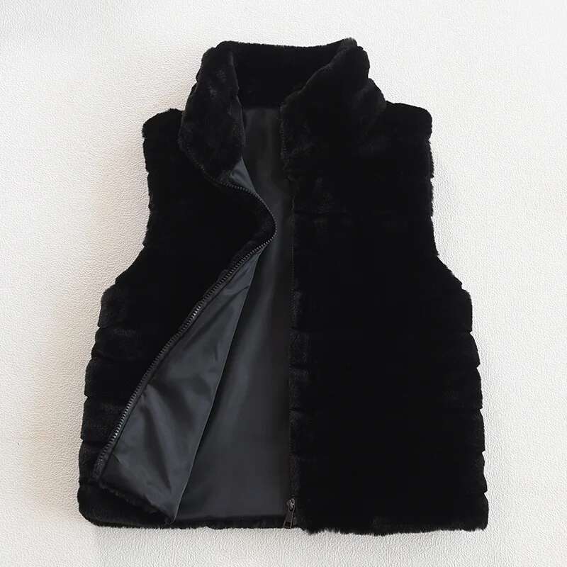 Autumn And Winter New Imitation Stand-Up Collar Artificial Fur Lady Vest Jacket