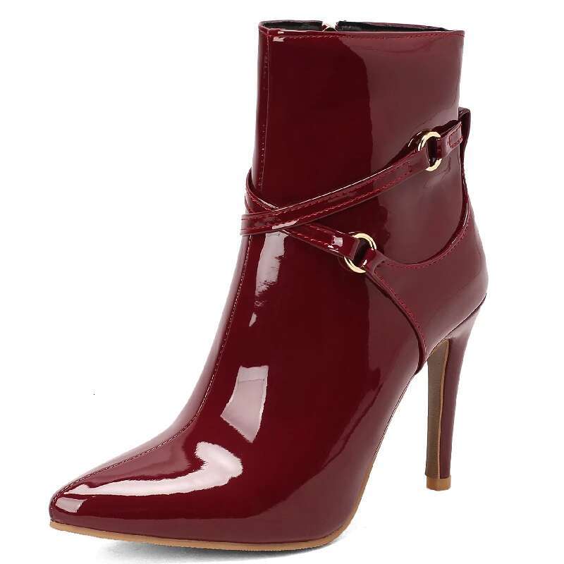 Sexy Ankle Boots Women New 2024 Point Black Green Red Short Boot Patent Leather Dance Party Shoes Lady Large Size 48 50