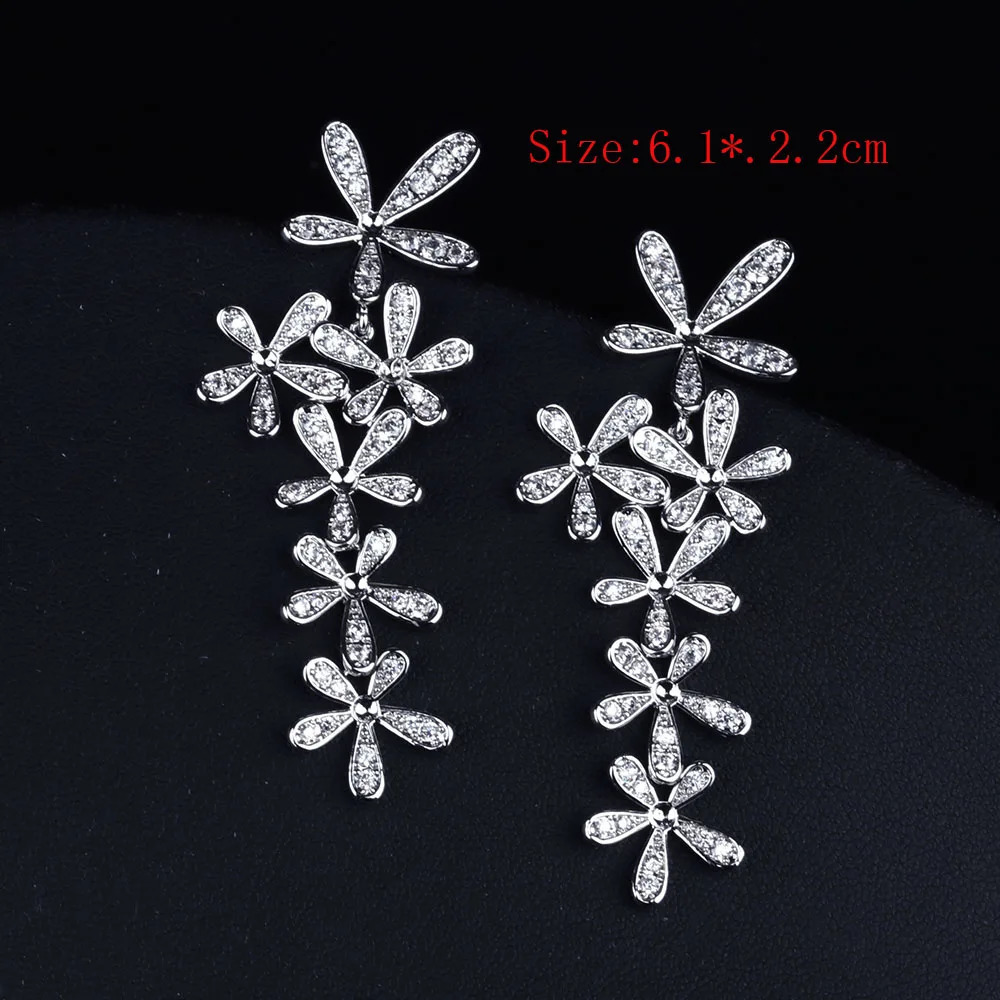 Vintage Wedding Party Jewelry Accessories Gorgeous Flower Cubic Zirconia Big Long Bridal Earring For Women 250117
