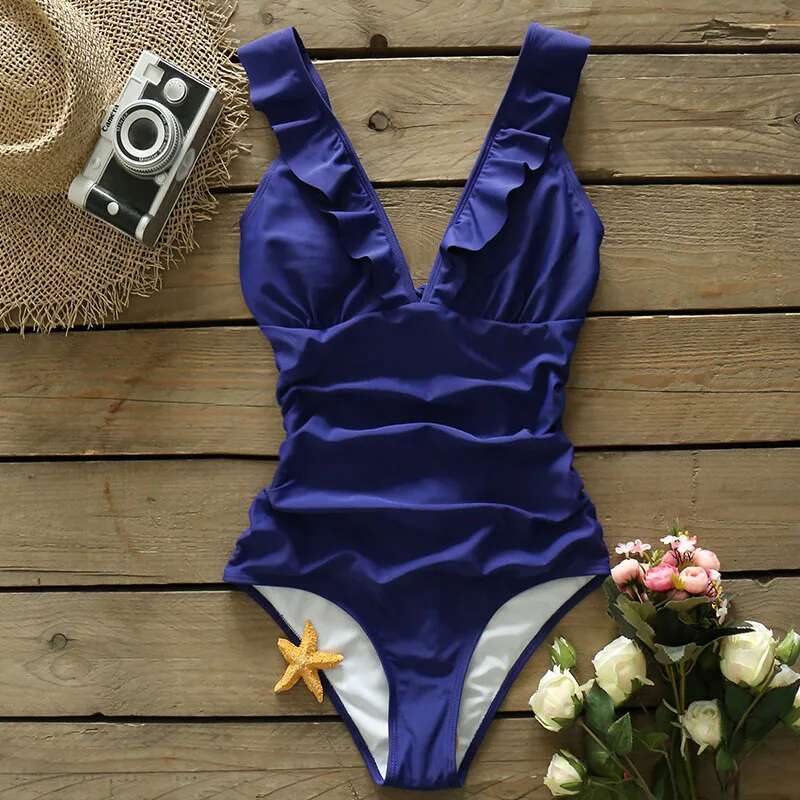 SPORLIKE Heart Attack Falbala One-Piece Swimsuit Women Ruffle V-Neck Monokini 2024 New Girls Beach Bathing Suit Swimwear S-2Xl