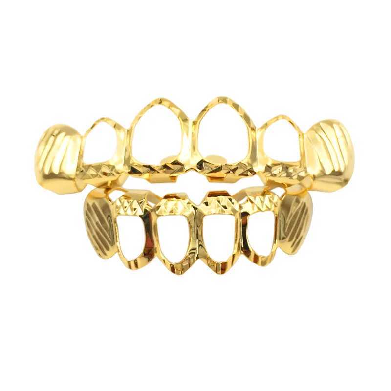 Hip Hop Hollow Out Teeth Grillz Gold Plated Dental Grills Rock Tooth Grillz Caps Crystal Teeth Caps Halloween Vampire Tooth GiftXJ250114
