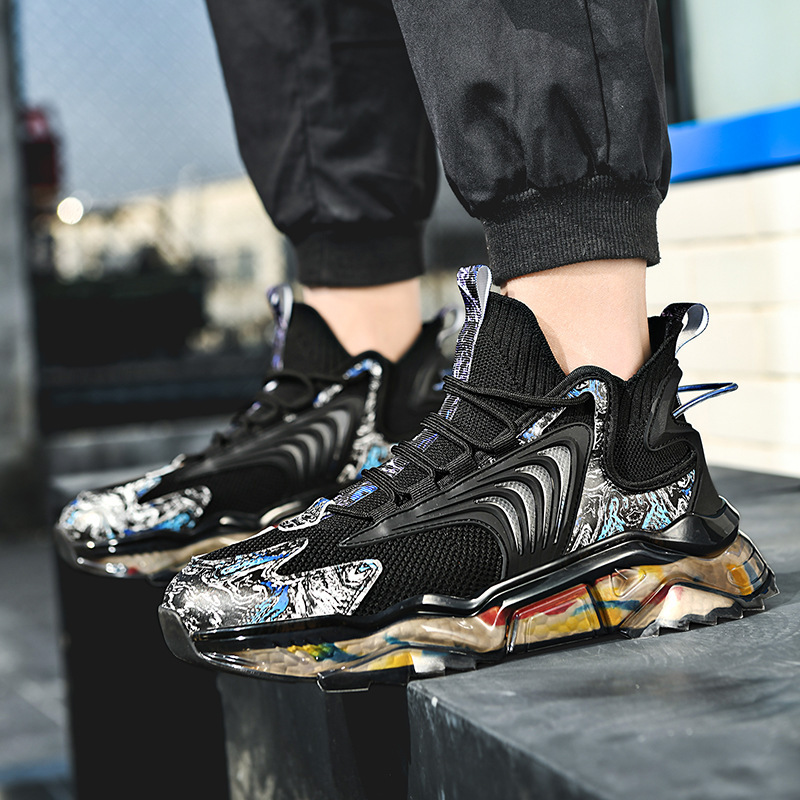 2025 Spring and Autumn new large size 46 men's shoes trend mesh surface breathable sports shoes casual high top outdoor running training shoes