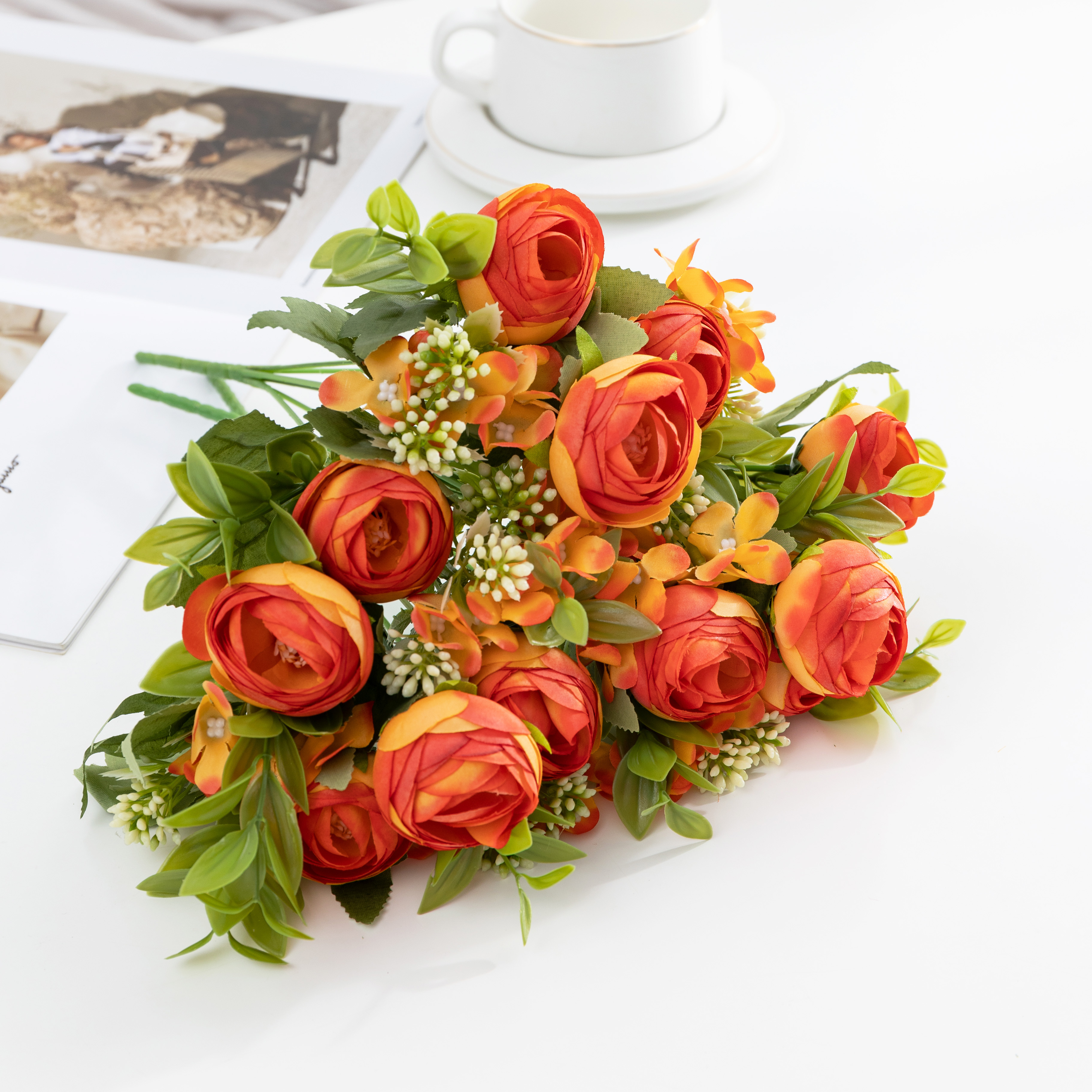 Faux Flowers DIY Kit Realistic Simulated Tea Roses with Multiple Forks for Creative Table Scapes
