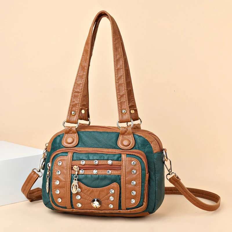 High Quality Soft Leather Multiple Pockets Women Handbags Small Female Shoulder Messenger Bags Designer Rivet Ladies Tote
