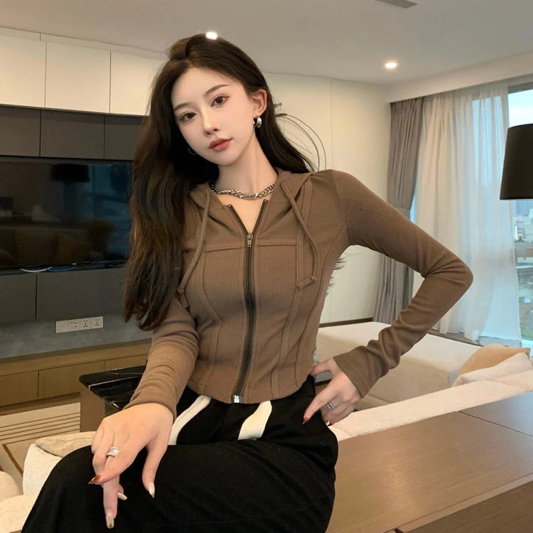 Y2k Crop Tops Fashion Hoodies for Women Ropa Mujer Tunic Casual Hooded Jackets Korean Streetwear Knitted Sweatshirt 250116