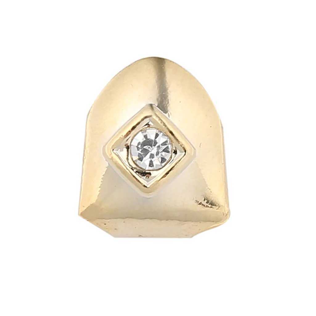 1pc Hip Hop Iced Out Teeth Grillz Gold Plated Dental Grills Rock Tooth Grillz Caps Crystal Teeth Caps Halloween Vampire GiftXJ250114