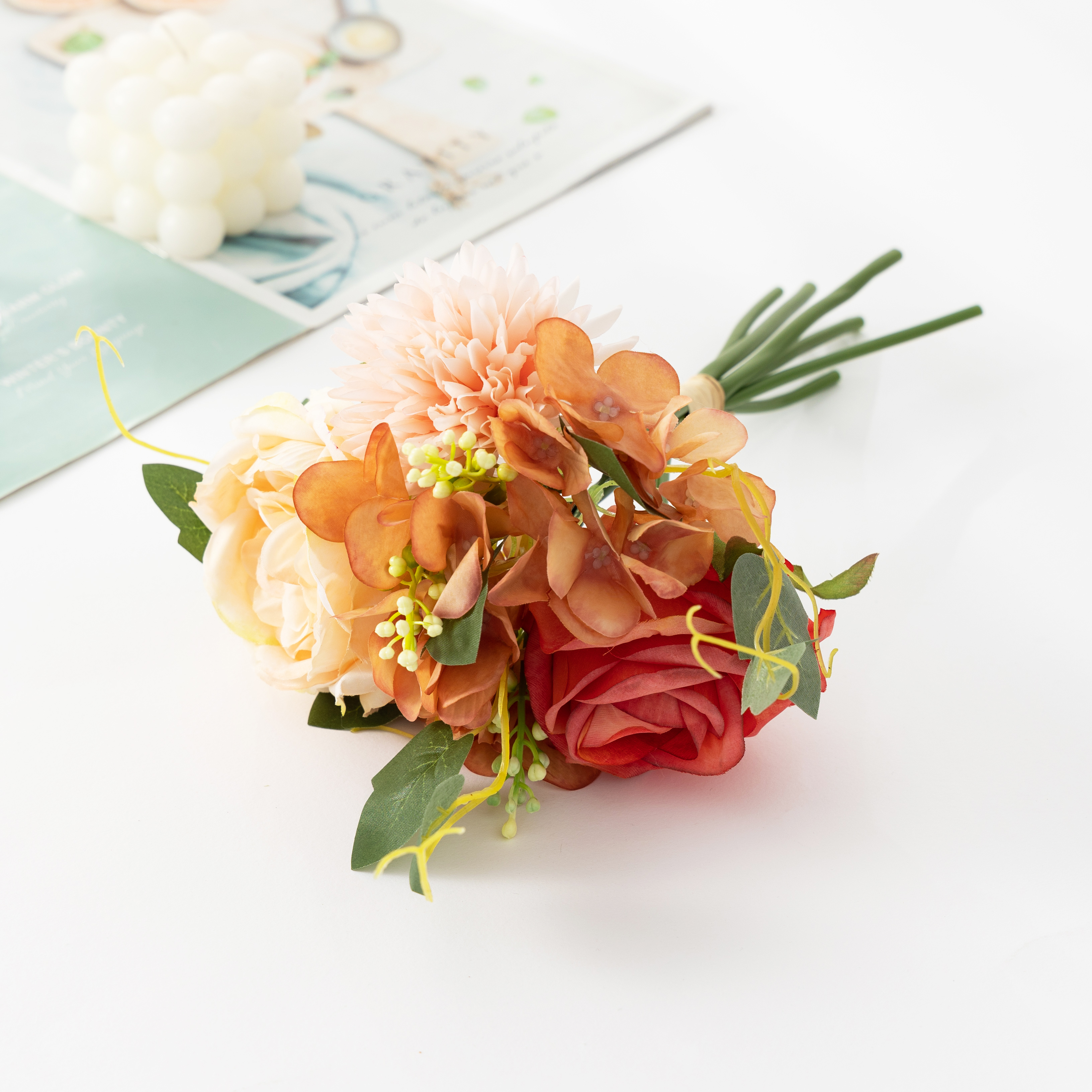 Hundred Flowers Wedding Accompaniment Flower Simulation Peony Rose Hydrangea Hand Bouquet Fake Flowers Photography Home Decoration