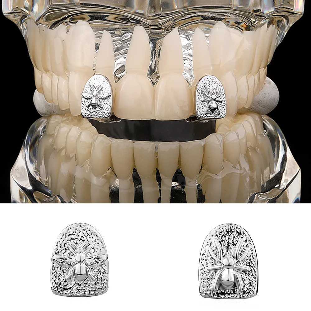 RACHELZ Single Bee Spider Pattern Glossy Teeth Grillz Braces Hip Hop Gold Silver Color Cat Tooth Caps For Women Men Jewelry GiftXJ250114