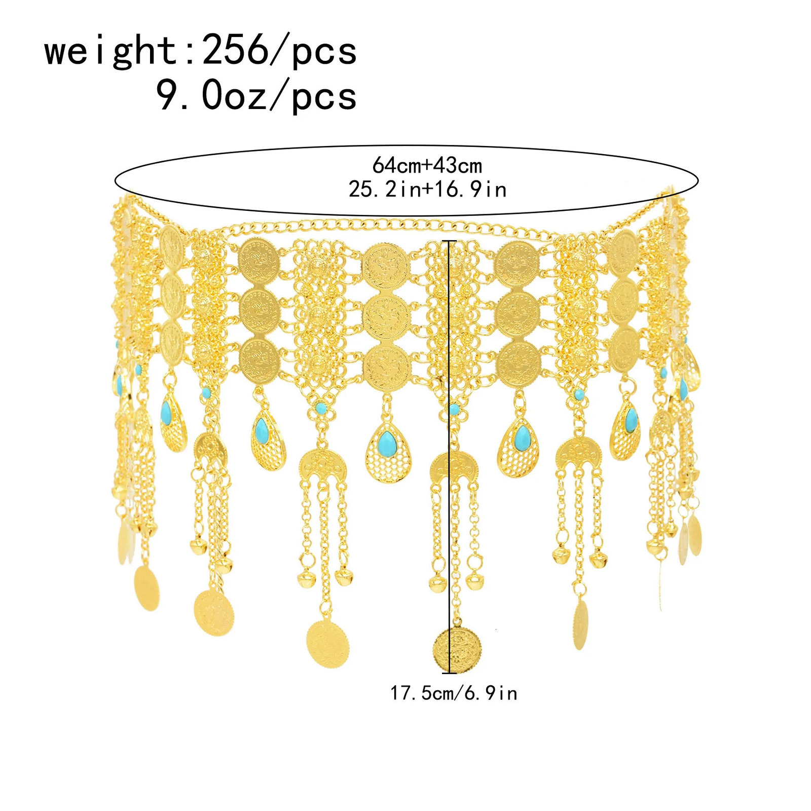 3-row coin long bell tassel moon pendant waist and belly chain gold silver traditional Arab ethnic jewelry accessories gift 250110