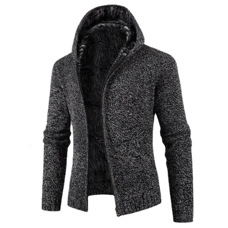 Winter Mens Fleece Thickened Zipper Knitted Cardigan Sweater Jacket 250113