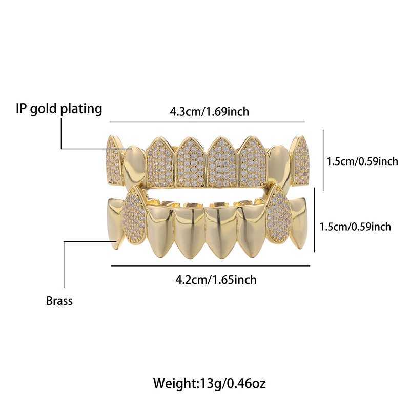 CZ Stones Teeth Grillz Caps Cubic Zircon Iced Out Micro Pave Top Bottom Charm Grills For Men Women JewelryXJ250114