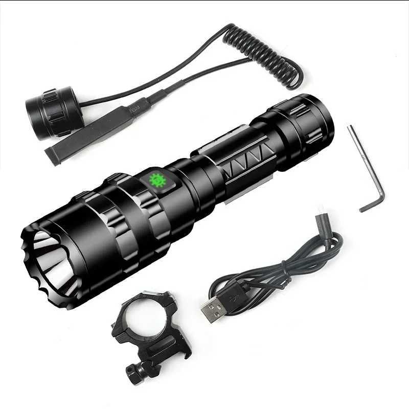 600 lumens tactical flashlight USB rechargeable flashlight waterproof hunting light with clip on hunting gun accessoriesW241227