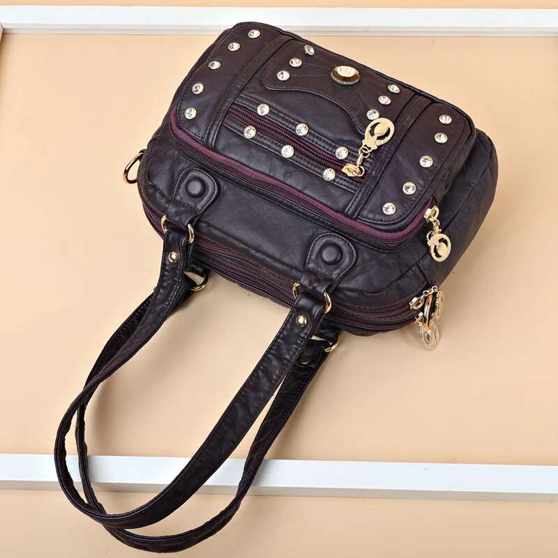 High Quality Soft Leather Multiple Pockets Women Handbags Small Female Shoulder Messenger Bags Designer Rivet Ladies Tote