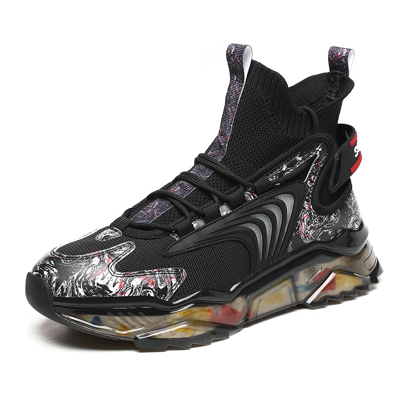 2025 Spring and Autumn new large size 46 men's shoes trend mesh surface breathable sports shoes casual high top outdoor running training shoes