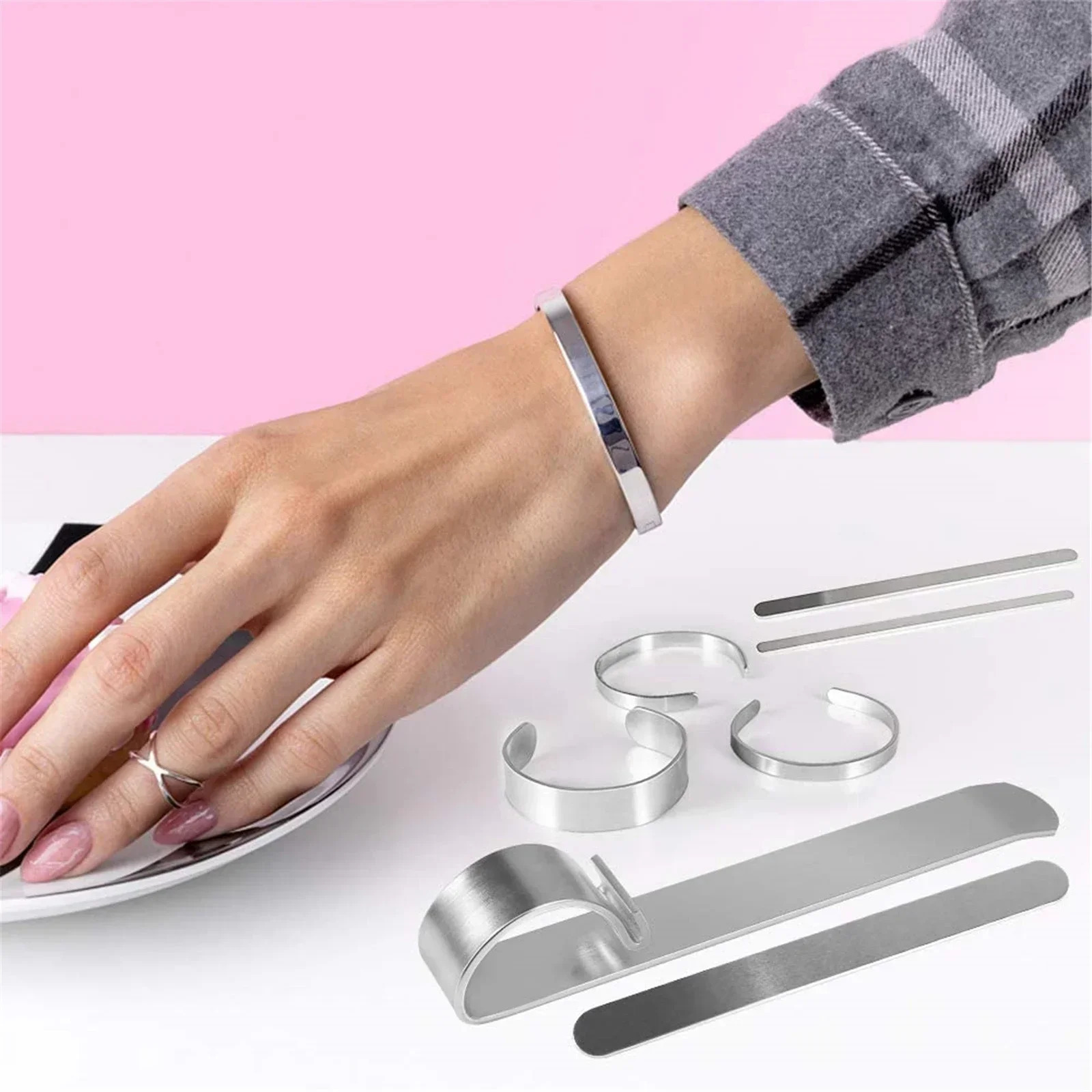 10 pieces of stainless steel straight cuff bracelets blank flat bar bracelets Diy laser engraved bracelets jewelry charm accessories 250109