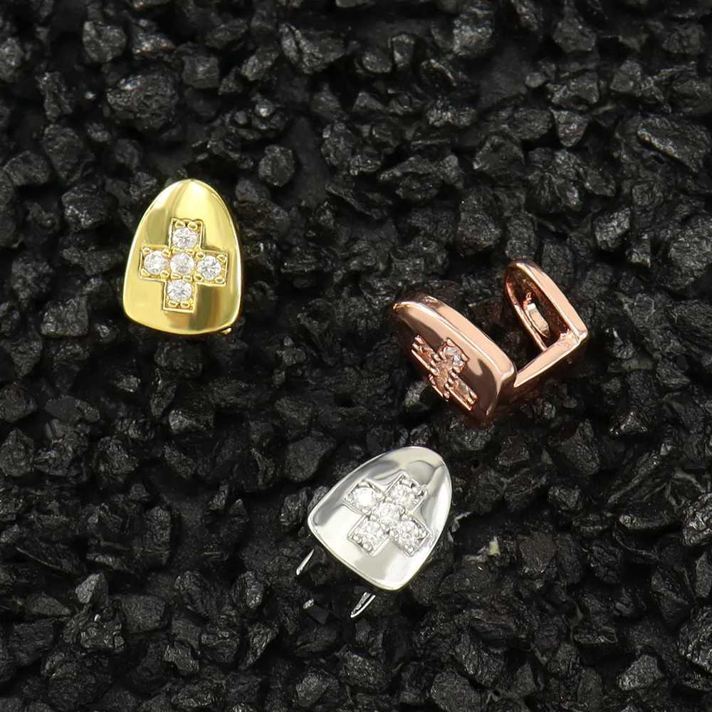 1pc Hip Hop Cross Teeth Grillz Gold Plated Dental Grills Rock Tooth Grillz Caps Crystal Teeth Caps Halloween Vampire ToothXJ250114