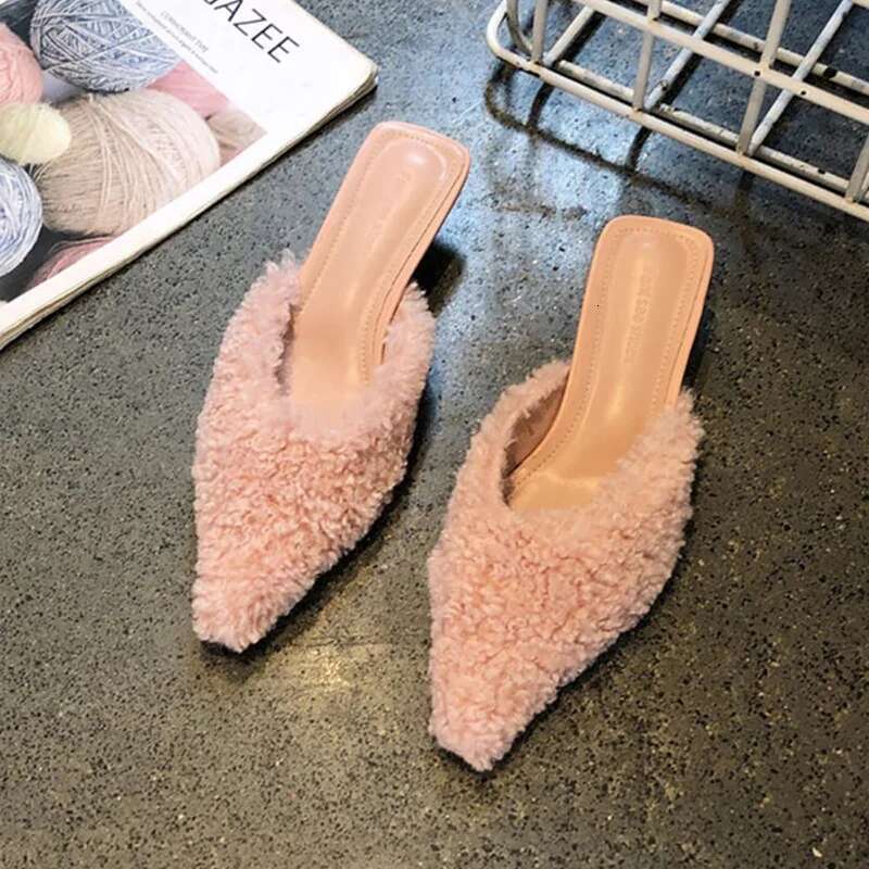 2025 Spring Autumn Women Fur Mules Slippers Fashion Shallow Slip On Stripper Shoes Ladies Comfort Outdoor Slides