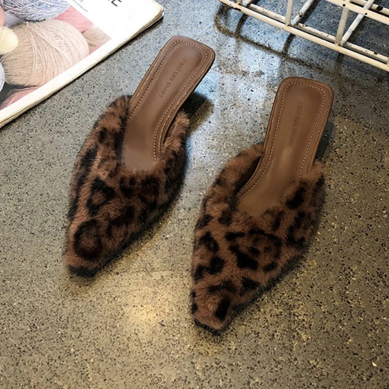 2025 Spring Autumn Women Fur Mules Slippers Fashion Shallow Slip On Stripper Shoes Ladies Comfort Outdoor Slides