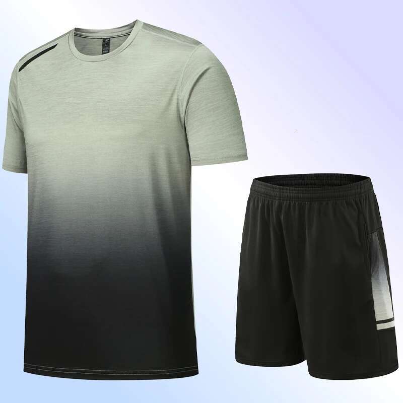 Summer Outdoor Tracksuit Patchwork O Neck Tshirt Fashion Shorts Sports Suit Men Running Fiess Jogging Compression Workout Sets
