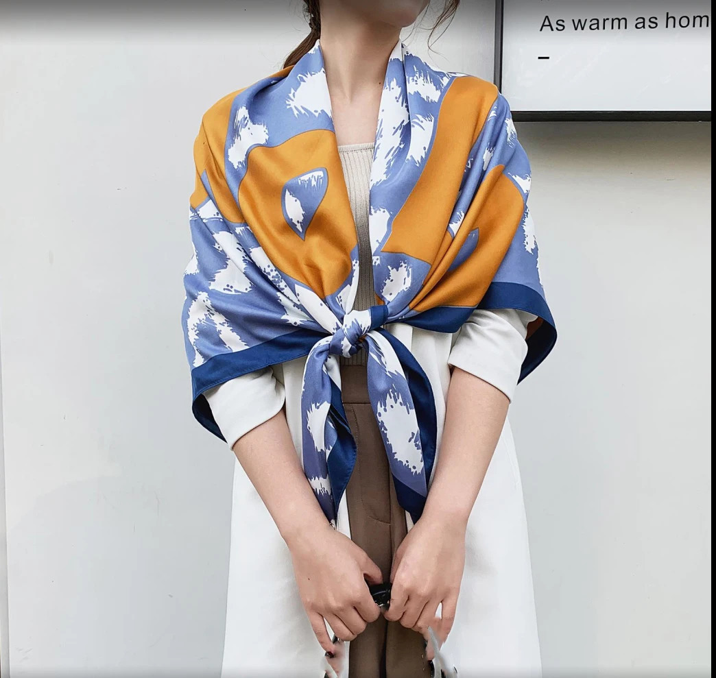 130CM Silk Scarf Women Large Shawls Letter love Print Stoles Square Bandana Kerchief Hijab Female Foulards Sjaal 250108