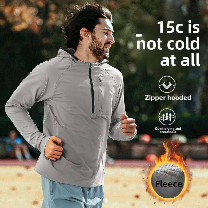 Ddmyoutdoor China Domestic Winter Running Jacket Plush Warm Cube Half Zip Hooded Quick Dry Training Coat Track Suit Men S Clothing New