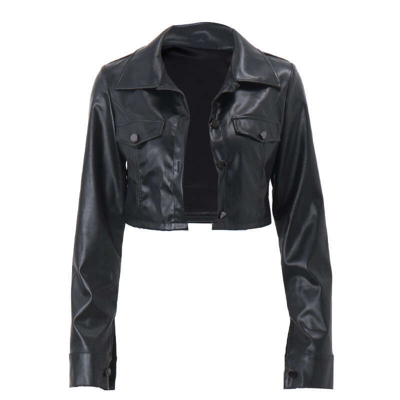 European and American style 2025 autumn popular women's sexy crop exposed hot girl motorcycle suit single breasted jacket jacket, versatile tempe