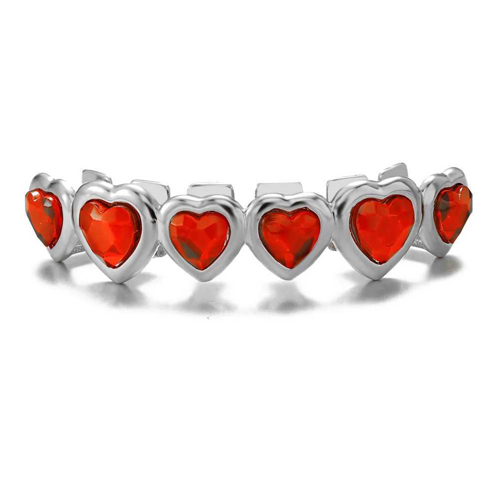 Hip Hop 6/6 Heart-Shaped Grillz Fashion CZ Stone Iced Out Charm Grills Dental Mouth Punk Teeth Body Jewelry GiftXJ250114