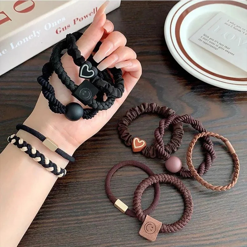 10PCS Headband Leather Band Female High Ponytail Holster Hair Accessories Simple Elasticity Durable Rubber Circle 250118