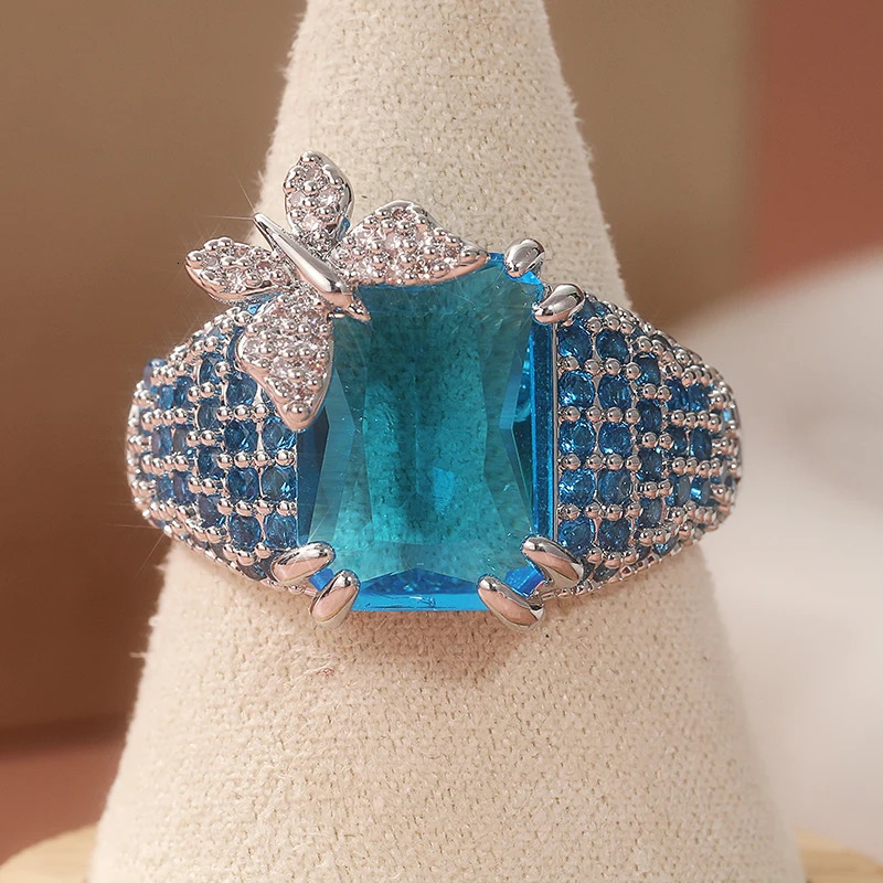 ious Blue Topaz BUTTERFLY Cocktail Ring Gemstone Antique Large Butterfly Inspired Womens Party Wear 250110