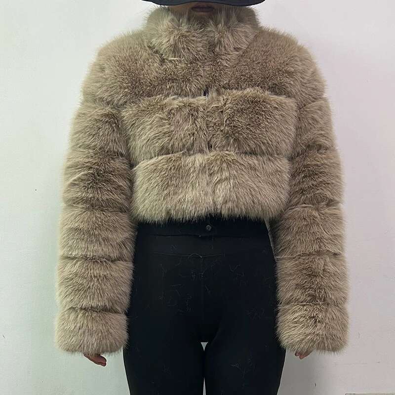 Fashion Coat Women Cropped Autumn Long Sleeve Fluffy Faux Jacket Winter Fur Ladies Zipper Furry Mink Coats