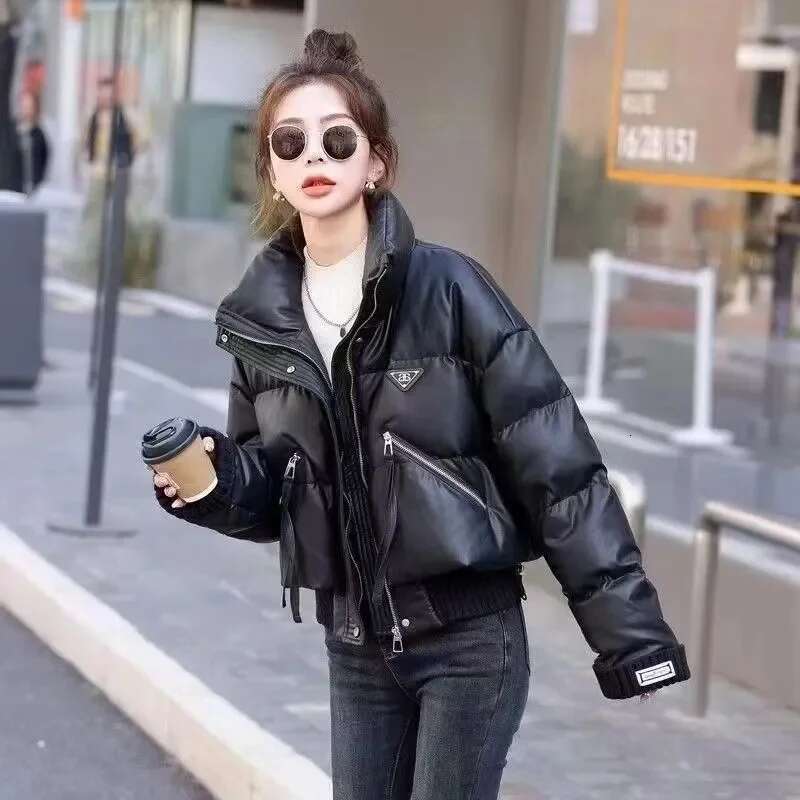 Fashion Casual Down Cotton Parkas Winter Warm Puffer Short Women's Stand Collar Knitted Spliced Jacket Outerwear