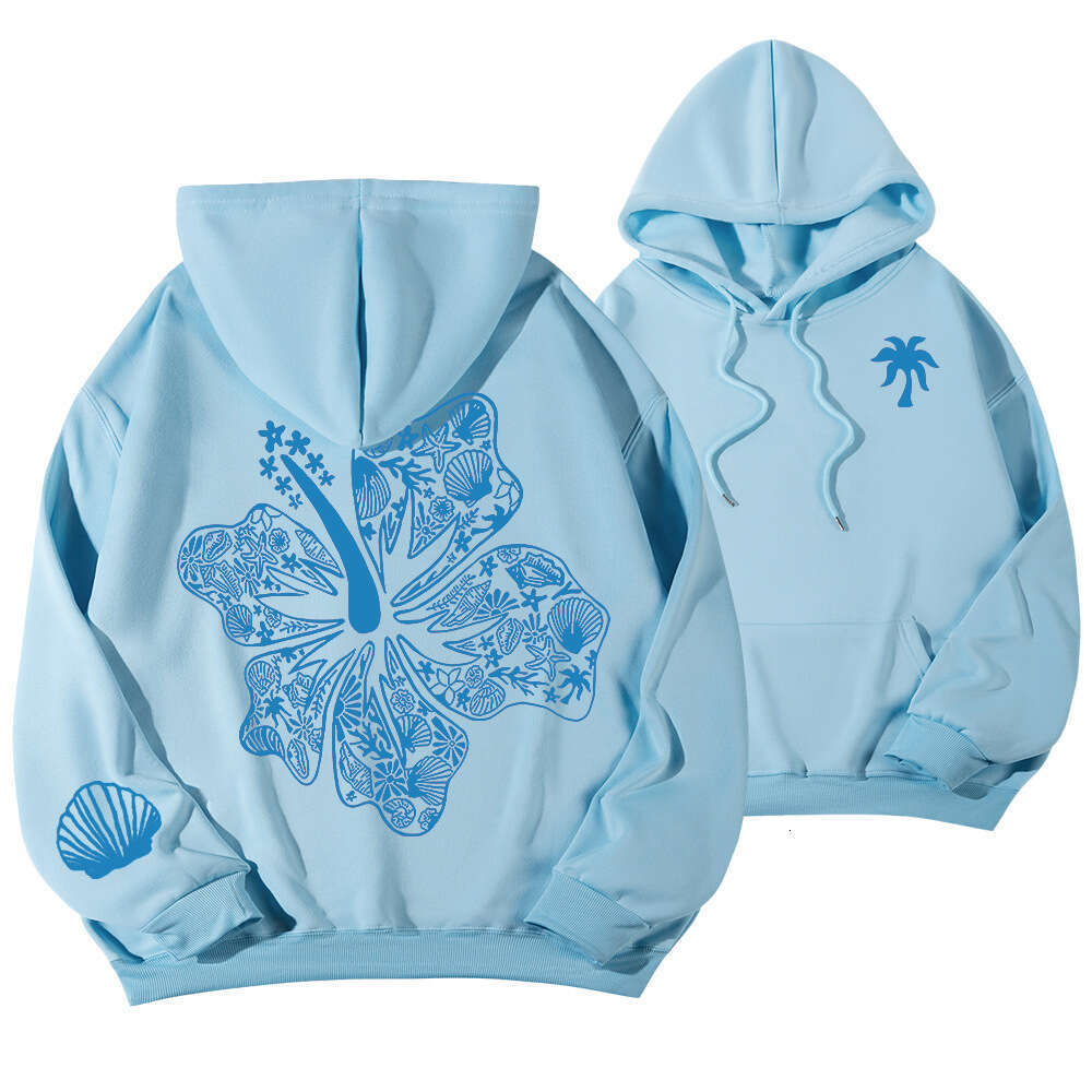 Awaii Hibiscus Hoodie with off shoulder sleeves and threaded print hoodie