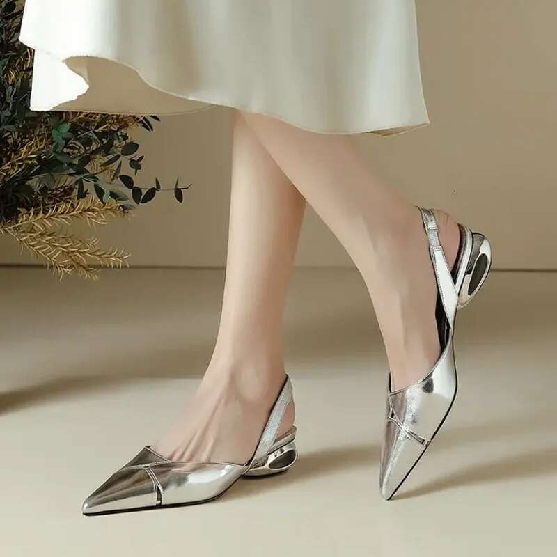 Pointed Toe Elegant Low Heels Party Women Sandals Designer New 2024 Summer Brand Pumps Sgback Casual Dress Shoes