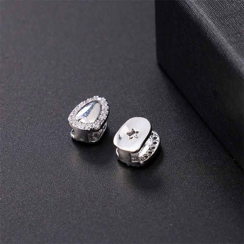 D Z Hip Hop 2Pcs Iced Out Cubic Zircon Teeth Grillz Caps Micro Pave Top Bottom Charm Grills For Men Women Teeth JewelryXJ250114