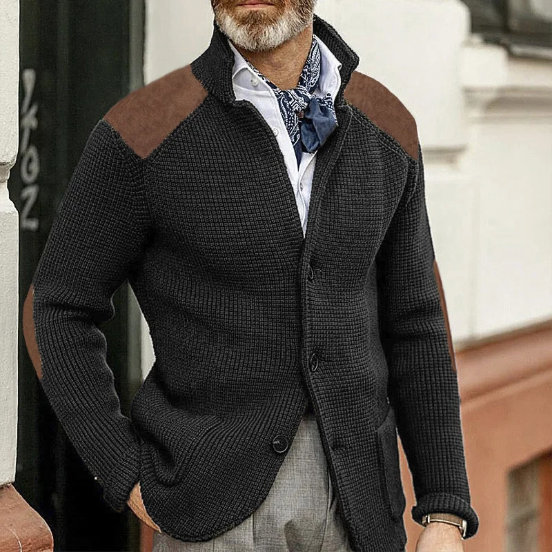 Autumn Winter Men Knit Cardigan Single Breasted Turn Down Collar Knitted Sweater Jackets Fashion Patchwork Male Sweater Coat 250113