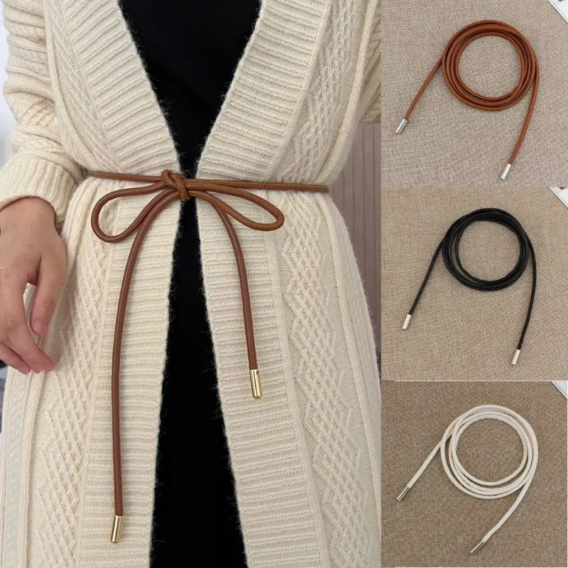 Round Leather Rope Dresses Coat Decoration String Waist Belt For Women Solid Fashion Long Chain Vintage Waistband 250114