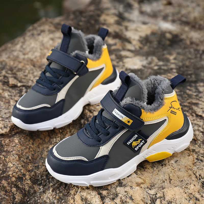 Kids Casual Shoes Winter Boys Leather 5-15y Children Tennis Fashion Sneakers Toddlers Fur Outdoor Footwear Size 28-39XJ250118