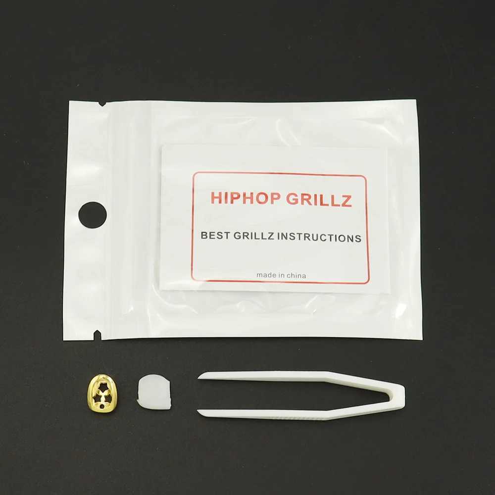 1pc Hip Hop Star Teeth Grillz Gold Plated Dental Grills Rock Tooth Grillz Caps Crystal Teeth Caps Halloween Vampire ToothXJ250114