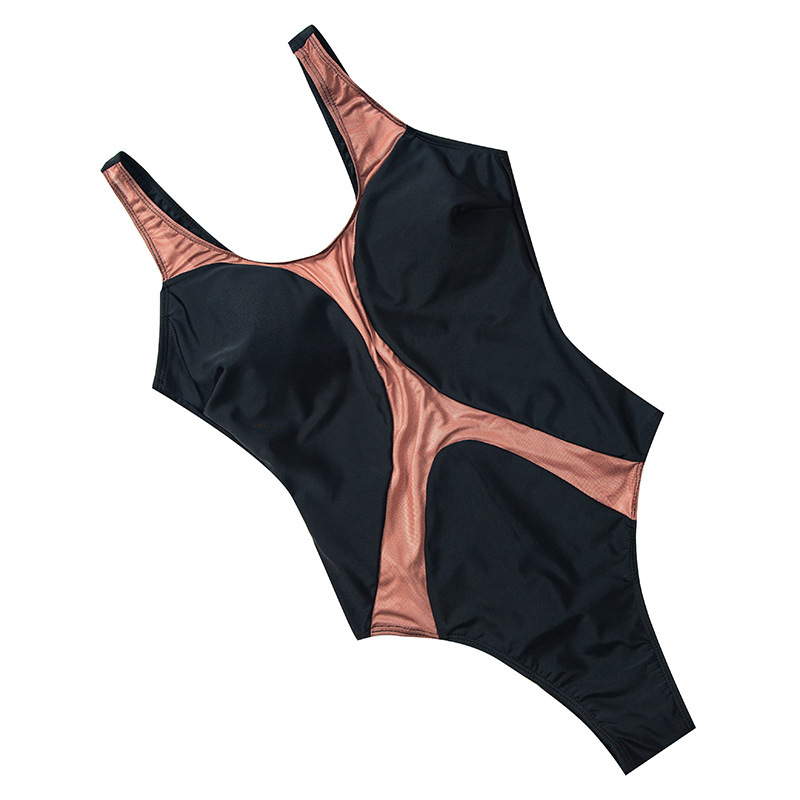 New sexy flesh colored mesh splicing one-piece women's swimsuit 2022 bikini