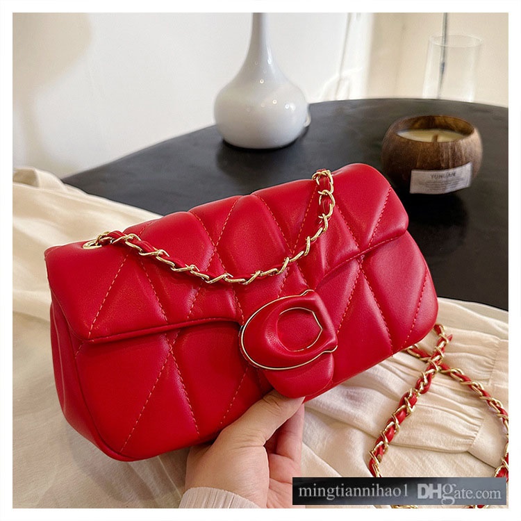 Chic Embroidered Small Designer Shoulder Bags with Diamond-Check Design and Charm Chain Strap for Ladies