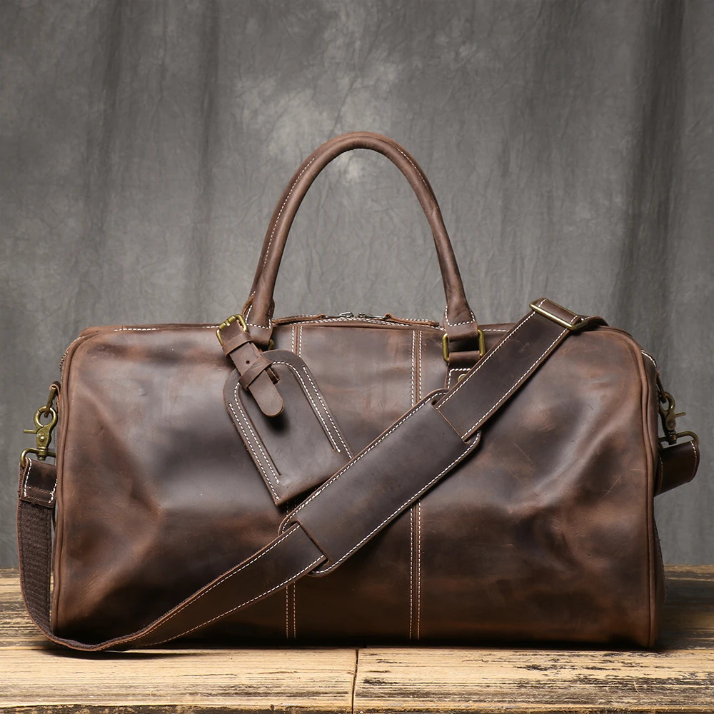 ROOG Premium Vintage Leather Tote Bag Rugged First Layer Cowhide Large Capacity Duffle for Travel Stylish Crossbody 250114
