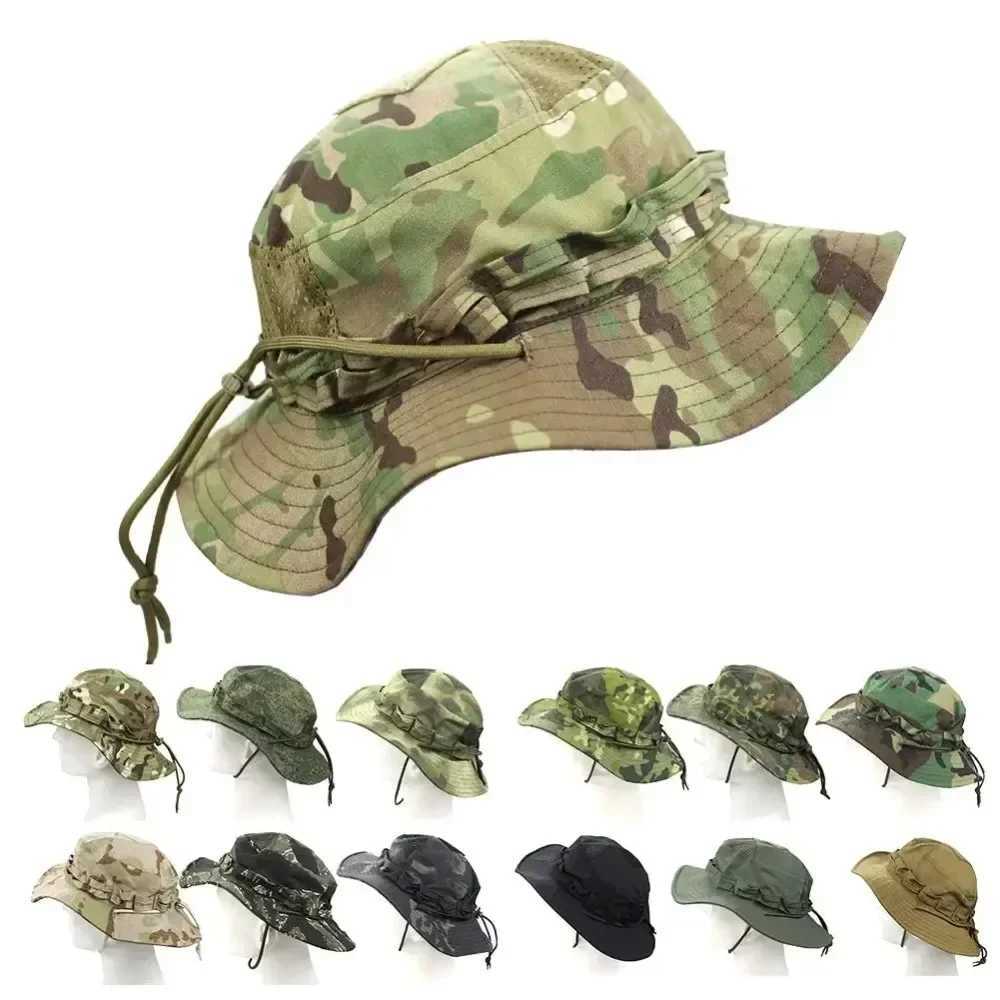 Hot Camouflage Tactical Hats Mesh Bucket Sunscreen Summer Breathab s Hunting Hiking Outdoor Fishing Fisherman Beach SunhatXJ250116